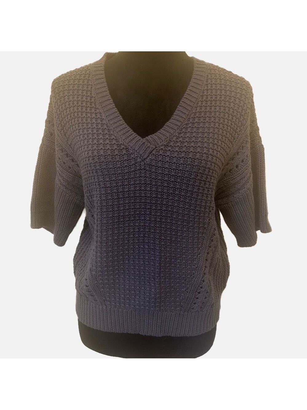 SUNDANCE Women’s Knit Pullover Sweater Cottage Core Blue V Neck Oversized